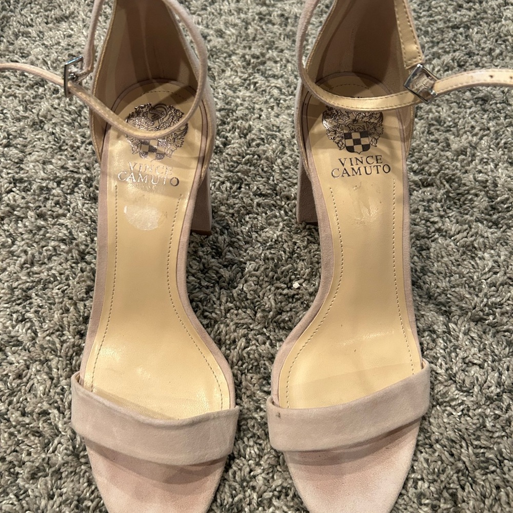 Vince Camuto Tan Suede Heels with Ankle Straps